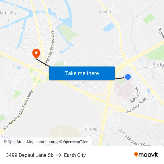 3499 Depaul Lane Sb to Earth City map