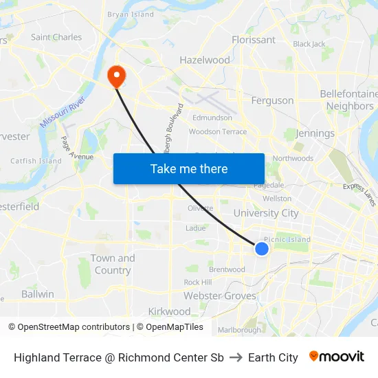 Highland Terrace @ Richmond Center Sb to Earth City map