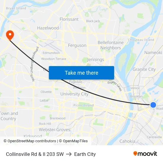 Collinsville Rd & Il 203 SW to Earth City map