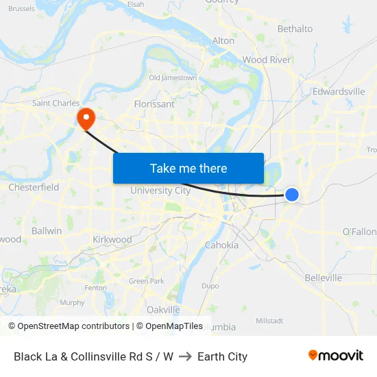 Black La & Collinsville Rd SW to Earth City map