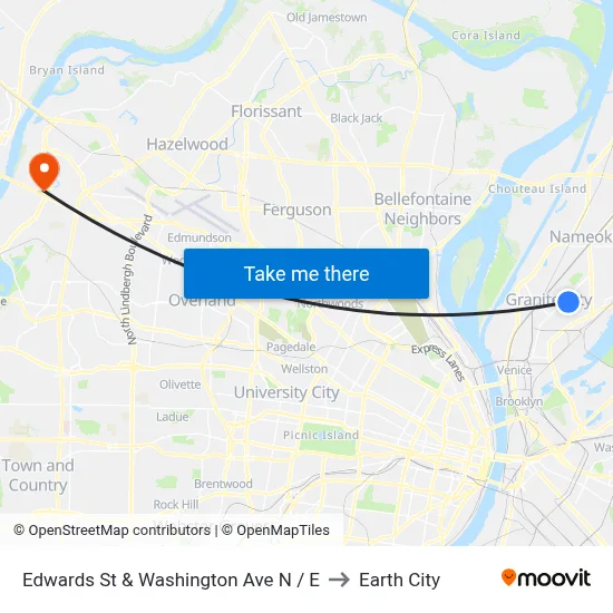 Edwards St & Washington Ave NE to Earth City map