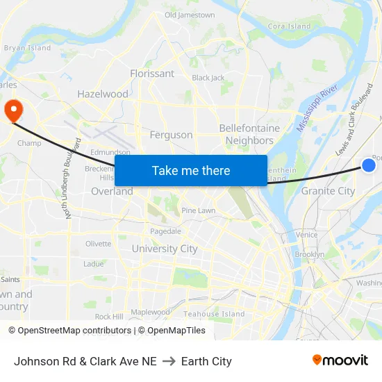 Johnson Rd & Clark Ave NE to Earth City map