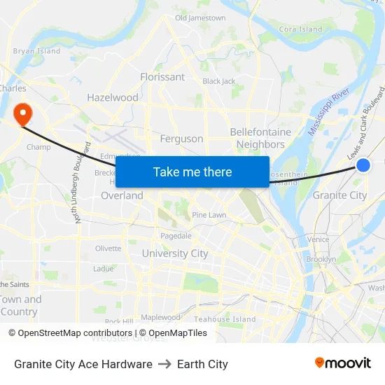 Granite City Ace Hardware to Earth City map