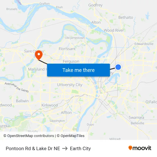 Pontoon Rd & Lake Dr NE to Earth City map
