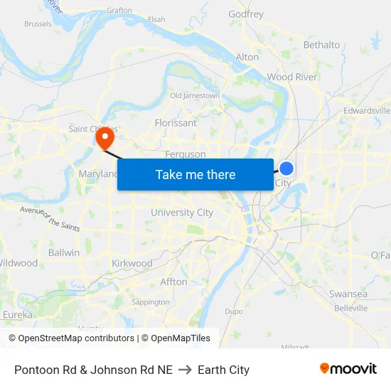 Pontoon Rd & Johnson Rd NE to Earth City map