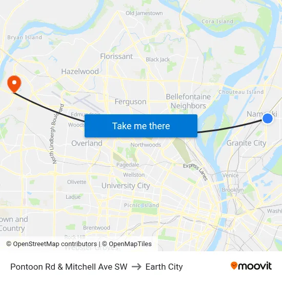 Pontoon Rd & Mitchell Ave SW to Earth City map