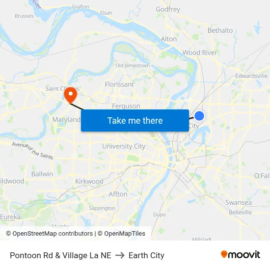 Pontoon Rd & Village La NE to Earth City map