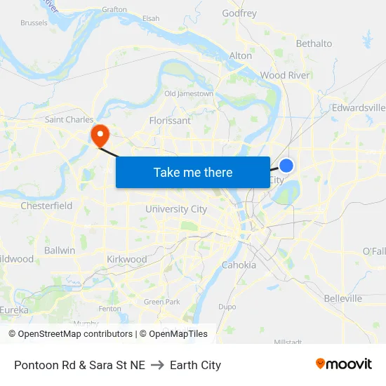 Pontoon Rd & Sara St NE to Earth City map