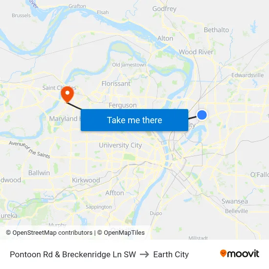 Pontoon Rd & Breckenridge Ln SW to Earth City map