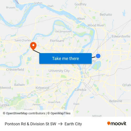 Pontoon Rd & Division St SW to Earth City map