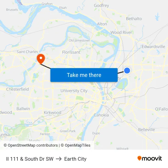 Il 111 & South Dr SW to Earth City map