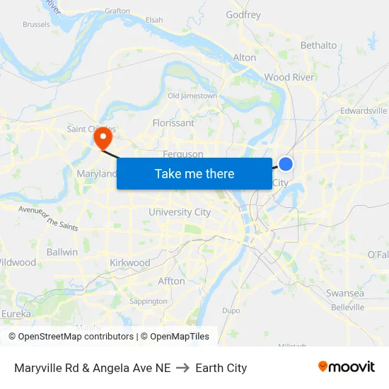 Maryville Rd & Angela Ave NE to Earth City map