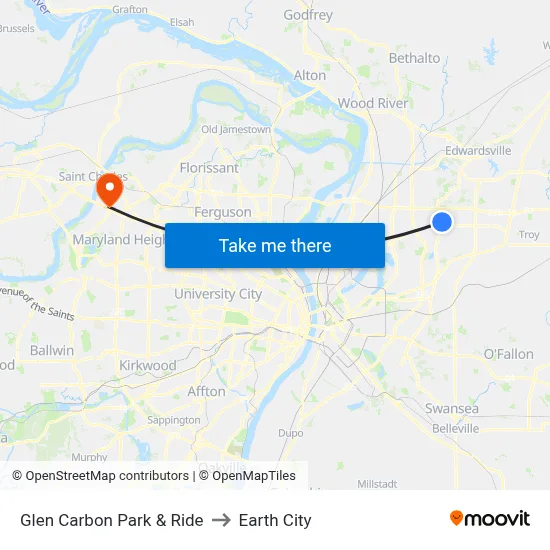 Glen Carbon Park & Ride to Earth City map
