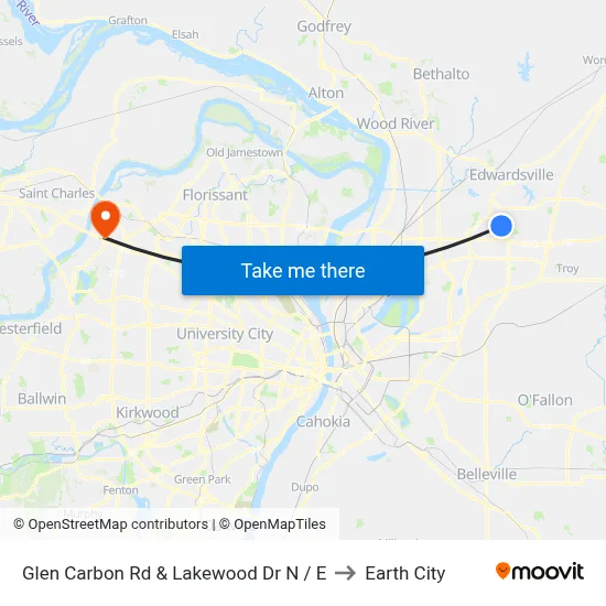 Glen Carbon Rd & Lakewood Dr NE to Earth City map