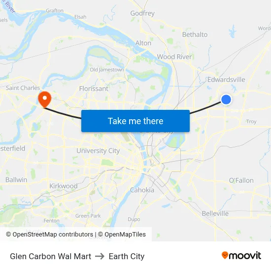Glen Carbon Wal Mart to Earth City map