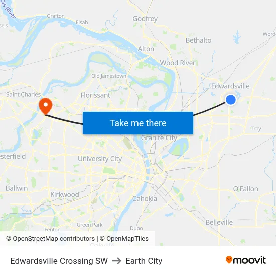 Edwardsville Crossing SW to Earth City map