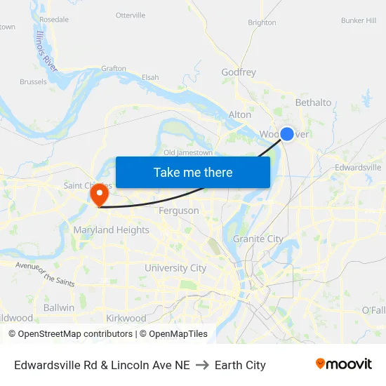 Edwardsville Rd & Lincoln Ave NE to Earth City map