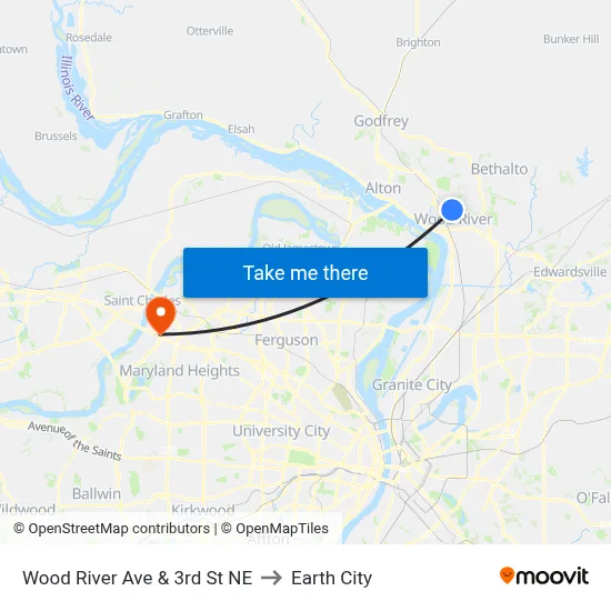 Wood River Ave & 3rd St NE to Earth City map