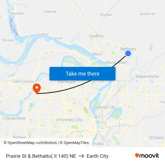 Prairie St & Bethalto( Il 140) NE to Earth City map