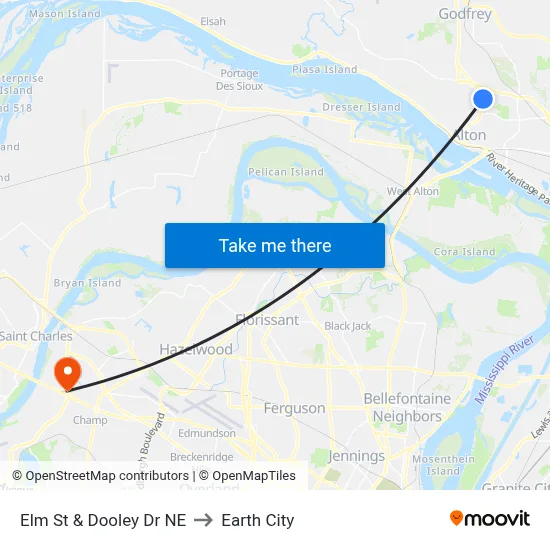 Elm St & Dooley Dr NE to Earth City map