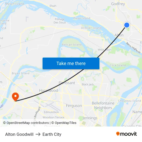 Alton Goodwill to Earth City map