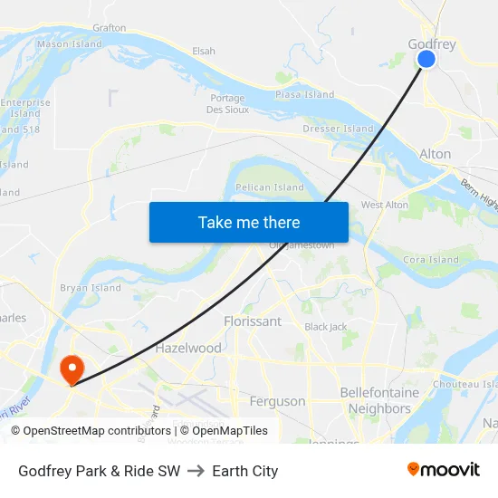 Godfrey Park & Ride SW to Earth City map