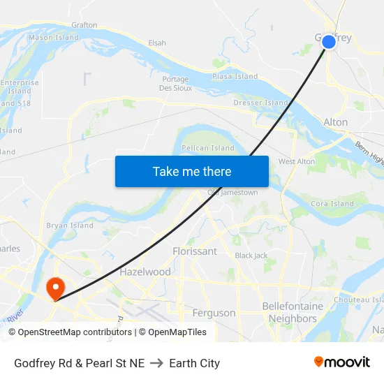 Godfrey Rd & Pearl St NE to Earth City map