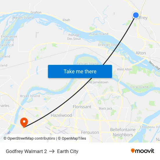 Godfrey Walmart 2 to Earth City map