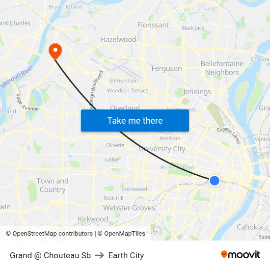 Grand @ Chouteau Sb to Earth City map