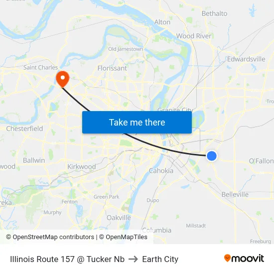 Illinois Route 157 @ Tucker Nb to Earth City map