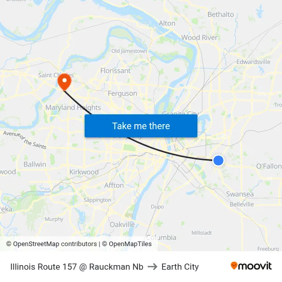 Illinois Route 157 @ Rauckman Nb to Earth City map