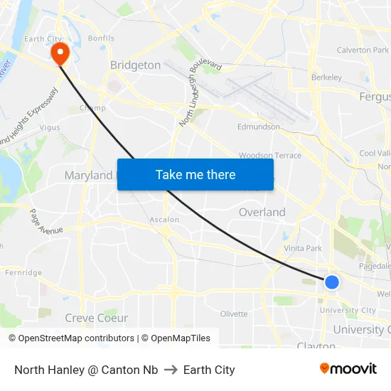 North Hanley @ Canton Nb to Earth City map