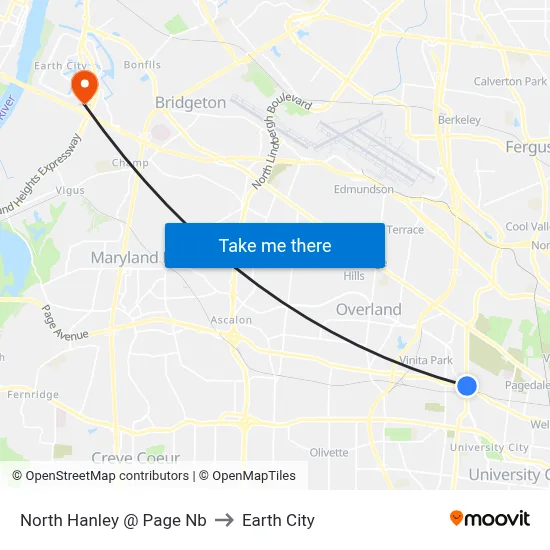 North Hanley @ Page Nb to Earth City map