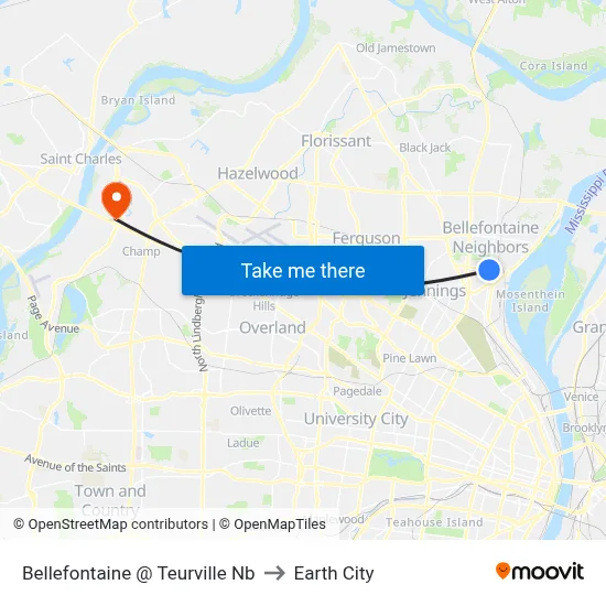 Bellefontaine @ Teurville Nb to Earth City map