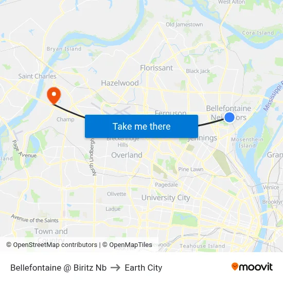 Bellefontaine @ Biritz Nb to Earth City map