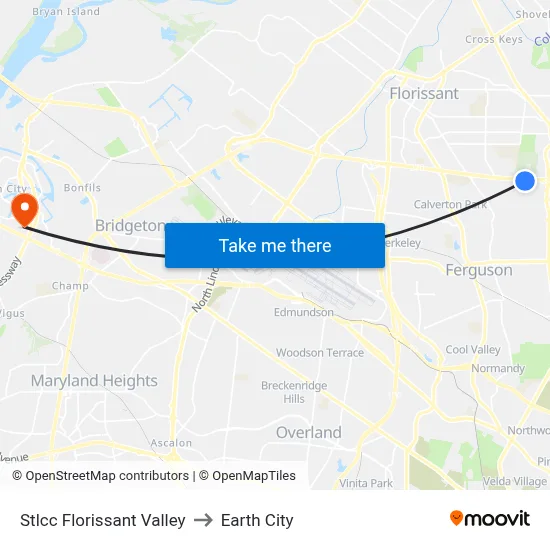 Stlcc Florissant Valley to Earth City map