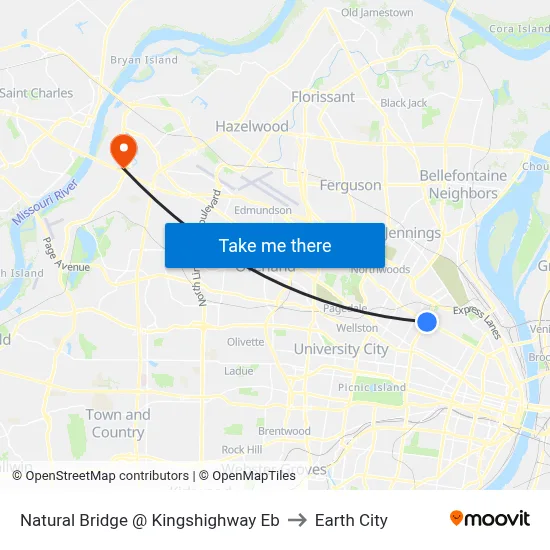 Natural Bridge @ Kingshighway Eb to Earth City map