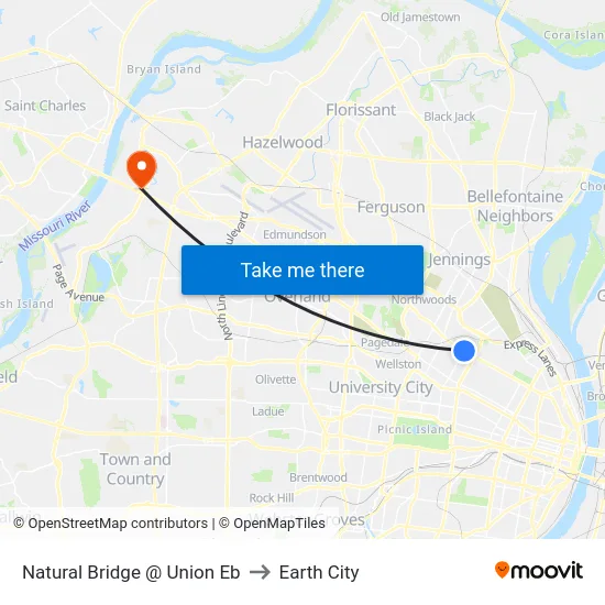 Natural Bridge @ Union Eb to Earth City map