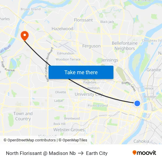 North Florissant @ Madison Nb to Earth City map