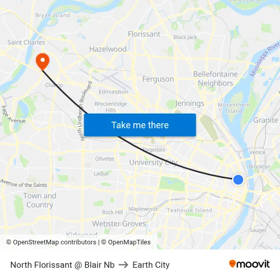North Florissant @ Blair Nb to Earth City map