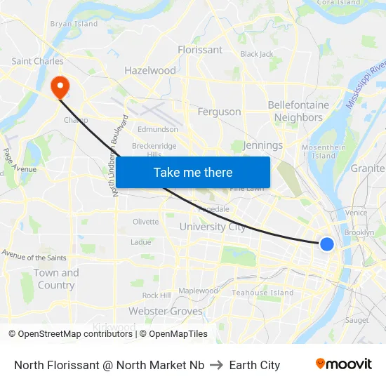 North Florissant @ North Market Nb to Earth City map