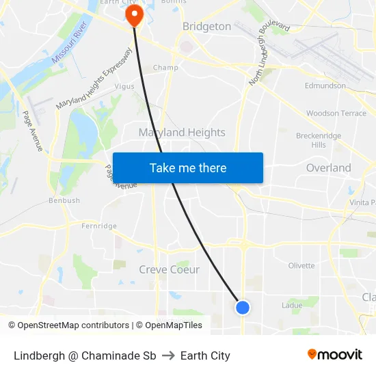 Lindbergh @ Chaminade Sb to Earth City map