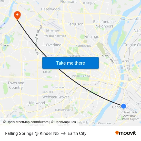 Falling Springs @ Kinder Nb to Earth City map