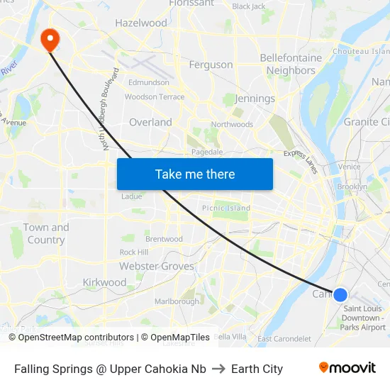 Falling Springs @ Upper Cahokia Nb to Earth City map