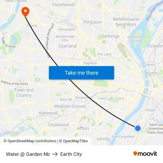 Water @ Garden Nb to Earth City map