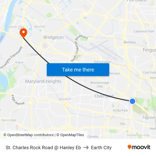St. Charles Rock Road @ Hanley Eb to Earth City map