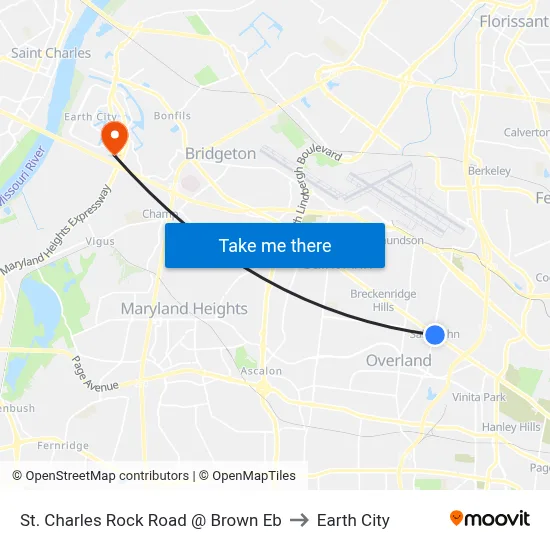 St. Charles Rock Road @ Brown Eb to Earth City map