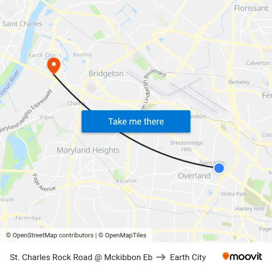 St. Charles Rock Road @ Mckibbon Eb to Earth City map