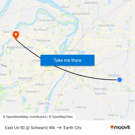 East Us-50 @ Schwartz Wb to Earth City map