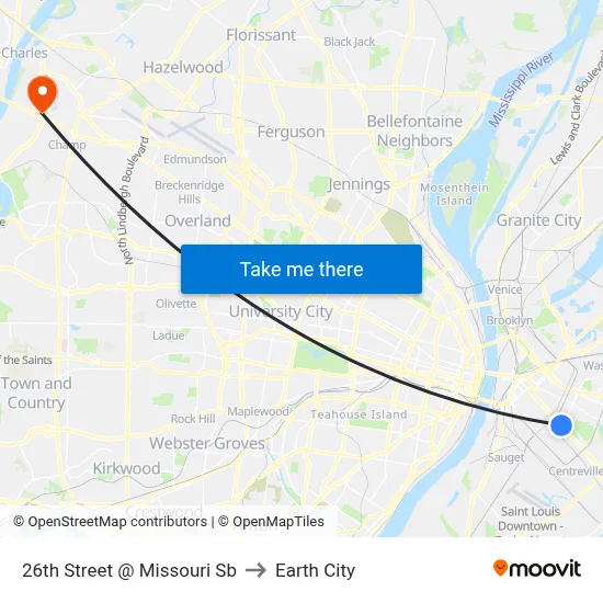 26th Street @ Missouri Sb to Earth City map